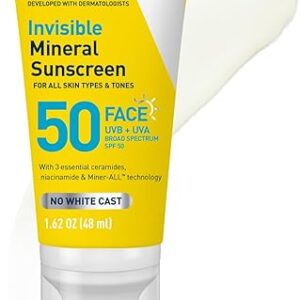 CeraVe Invisible Mineral Sunscreen SPF 50, Face Sunscreen for Sensitive Skin With Zinc Oxide & Titanium Dioxide, Vitamin E + Niacinamide + Ceramides, Oil Free, Travel Size 1.62 oz