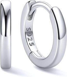ChicSilver 925 Sterling Silver Huggie Hoop Earrings Small Hoop Earrings for Women Hypoallergenic Silver Huggie Earring Cartilage Earrings for Women (6/8/10/12/14/16/18/20MM)