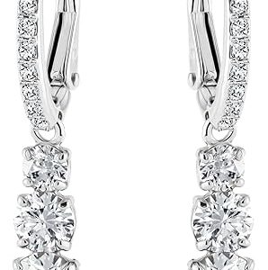 Swarovski Stilla Attract Trilogy Drop Pierced Earrings with White Crystals on a Rhodium Plated Setting with Hinged Closure