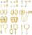 BESTEEL 13 Pairs Small Stud Hoop Earrings Set for Women Hypoallergenic Gold Plated
