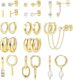BESTEEL 13 Pairs Small Stud Hoop Earrings Set for Women Hypoallergenic Gold Plated