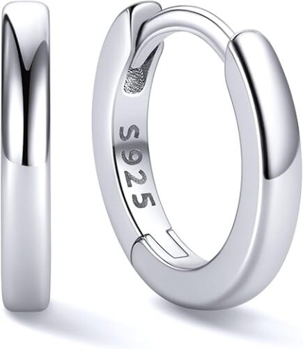 ChicSilver 925 Sterling Silver Huggie Hoop Earrings Small Hoop Earrings for Women Hypoallergenic Silver Huggie Earring Cartilage Earrings for Women (6/8/10/12/14/16/18/20MM)