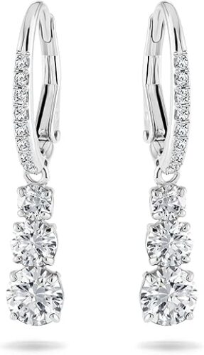 Swarovski Stilla Attract Trilogy Drop Pierced Earrings with White Crystals on a Rhodium Plated Setting with Hinged Closure